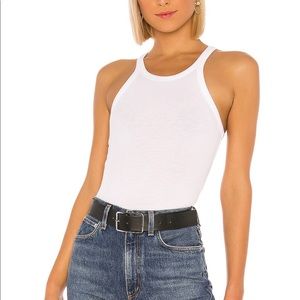 LNA Ribbed Skinny Racer Tank in White